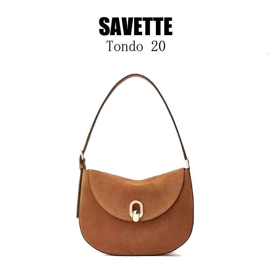 SAVETTE Tondo 20 Single Shoulder Crossbody Women Fashionable Simple High Quality Suede Genuine Leather Saddle Savette Bag