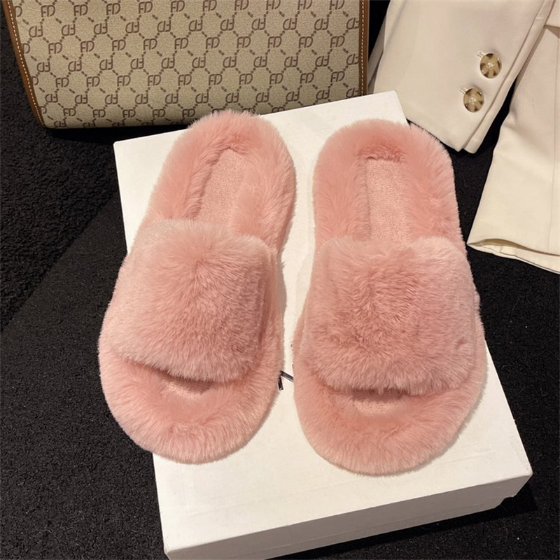 new free shipping designer slippers for woman Indoor outdoor sliders keep warm Thick woolen classic Plush sandals pink blue black white