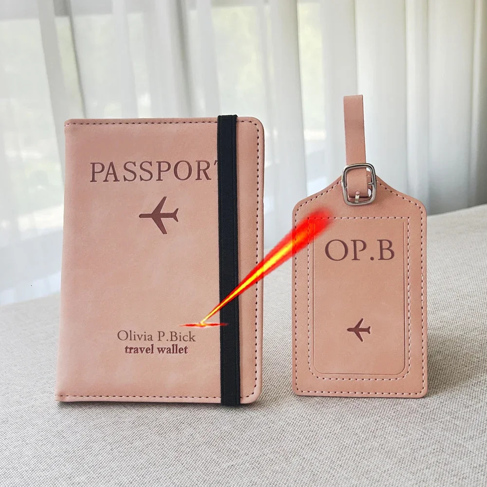 2pcsset Personalized Name Passport Cover Case and Luggage Tag Travel Holder Wallet Organizer Gift for Couple 250614