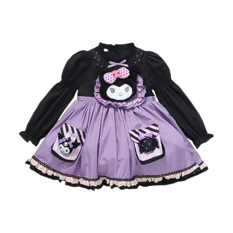 Sanrio Sanrio Girl Cosplay Kuromi Kawaii Dress Autumn Winter Long Sleeved Princess Dress Little Devil Cos Christmas Girl Holiday Gift XJ250618