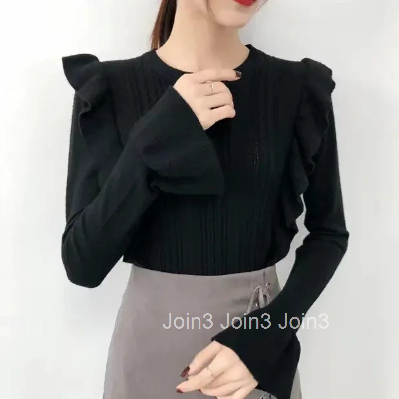 Ladies Sweaters Pullovers Round O Neck Grey Knitted Top for Women Jersey Winter 2025 Jumper Economics Long Sleeve Thermal Blouse