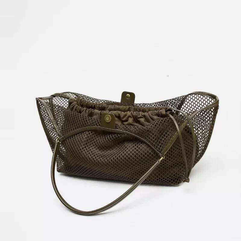 PU Leatherwomen's Large Capacity Woven Beach Shoulder Handheld Net Fashionable Simple Travel Bag