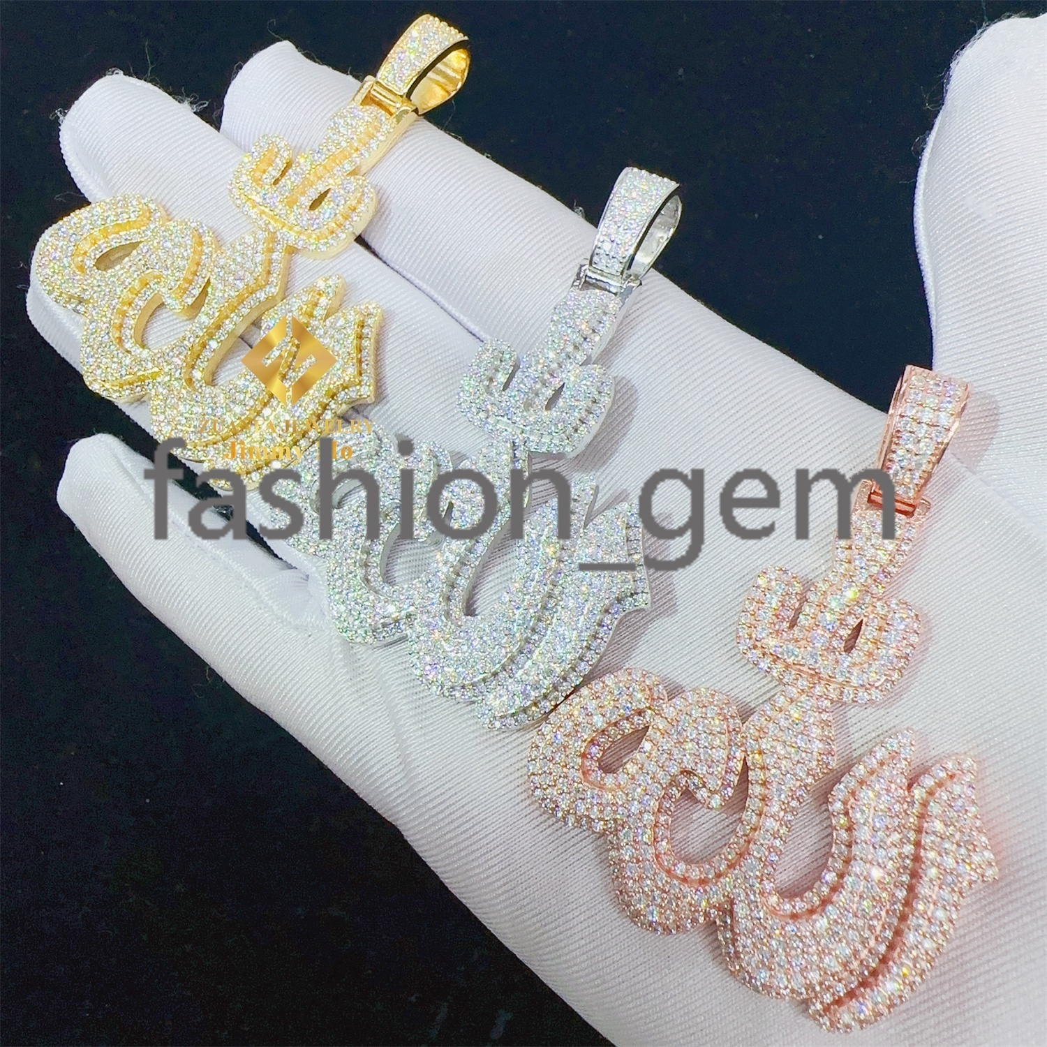 Iced Out Shining Jewelry Hip Hop Pendant 925 Silver White Gold Rose VVS1 Moissanite Diamond Fire Allah Pendant Necklace Set