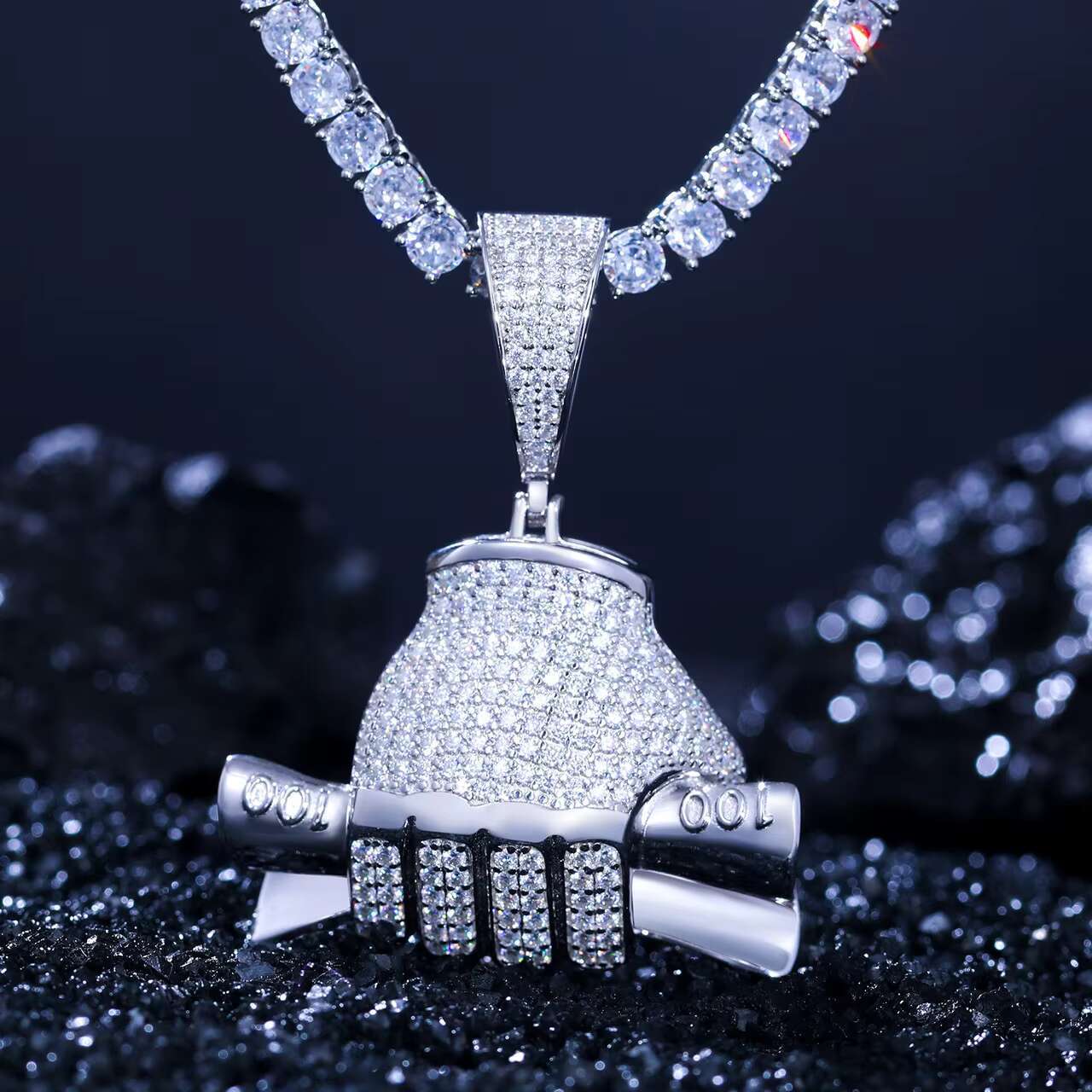 New Arrival Mens 925 Silver Moissanite Pendant Chain Dollar Fist Style with Hip Hop Style Pendants Charms