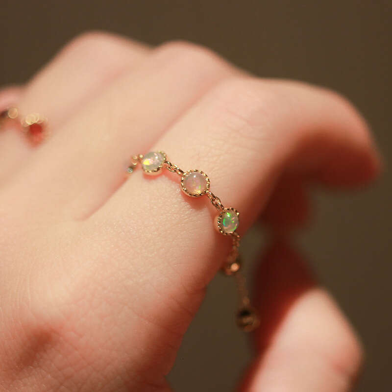 Light Luxury Australian High Imitation Opal Bead Soft Chain Jewelry Versatile High-end Adjustable Ring