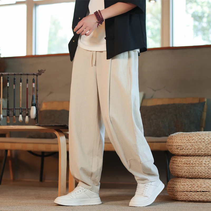 Cotton Linen Harem Pants Solid Color Loose Large Jogging Sweatpants Breathable Basic Streetwear 250617