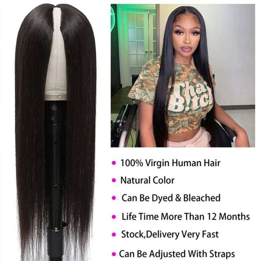 250 Density Straight V part 16-34Inches Upgrade Brazilian Glueless Wigs For Women 100% Human Hair Head Clip In Half Wig