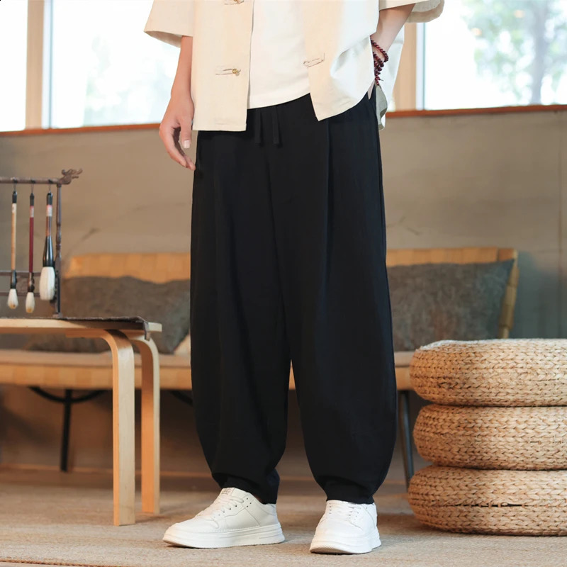 Cotton Linen Harem Pants Solid Color Loose Large Jogging Sweatpants Breathable Basic Streetwear 250617