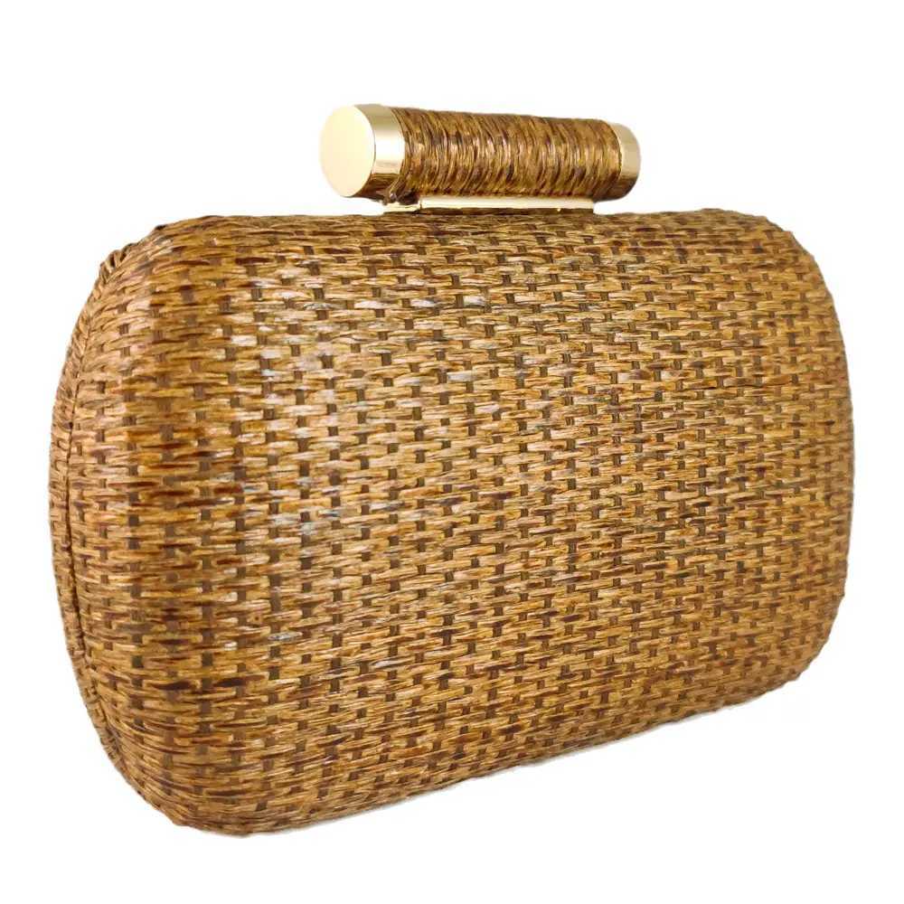 Boutique De FGG Straw Women Metal Clutches Chain Shoulder and Crossbody Bags Ladies Party Cocktail Evening Beach Clutch Purse Z250618