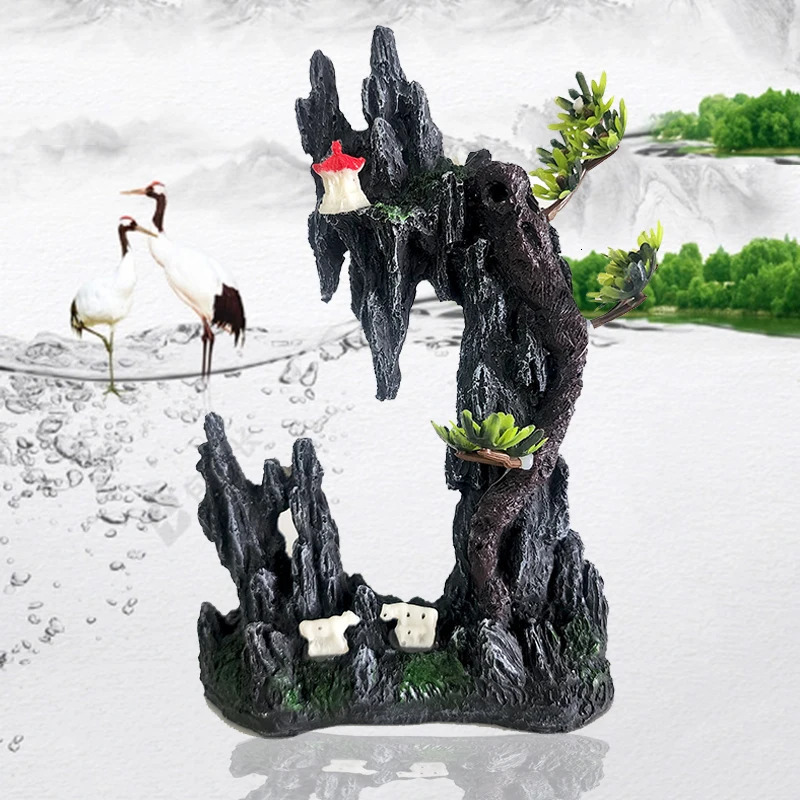 Resin Aquarium Rockery Mountain Decoration Artificial View Rock Cave Stone Tree Fish Tank Ornament Pet Supplies Home Decor 250613
