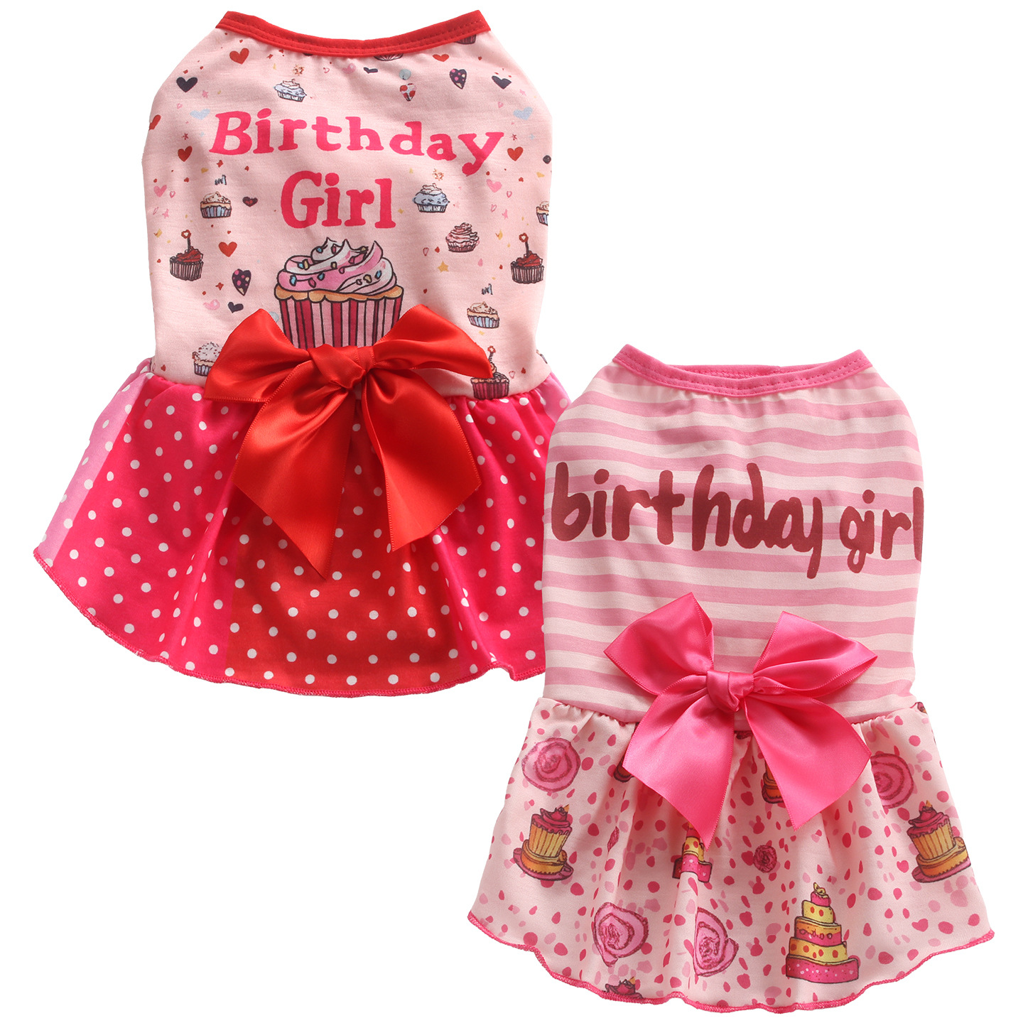 Happy Birthday Day Dog Birthday Dresses Pink Polka Dot Stripe Skirts for Small Dogs Clothes Holiday Pet Outfits with Bowtie Party Puppy Cats Apparel X