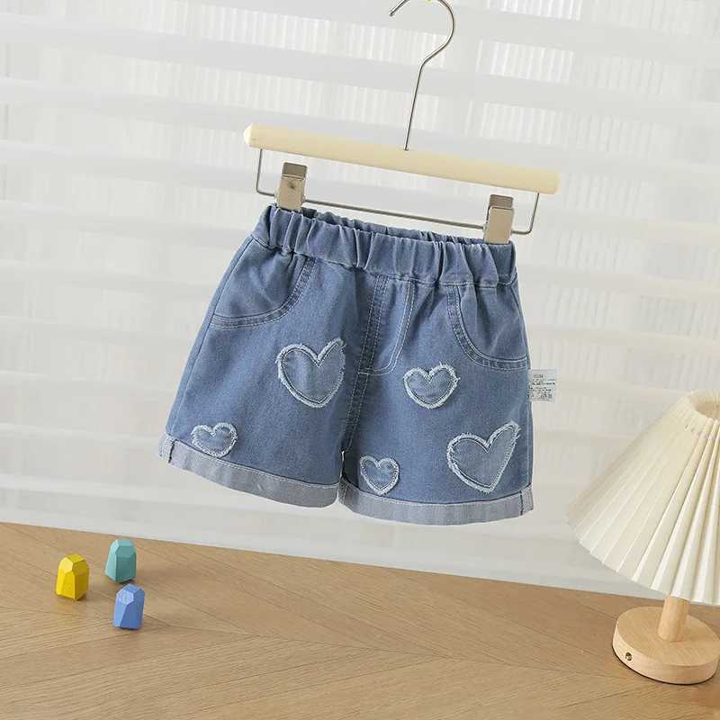 MILANCEL Summer Kids Shorts 1-6T Loose Thin Girls Sweet Love Denim Blue Pants Children Cute Korean JeansC250617