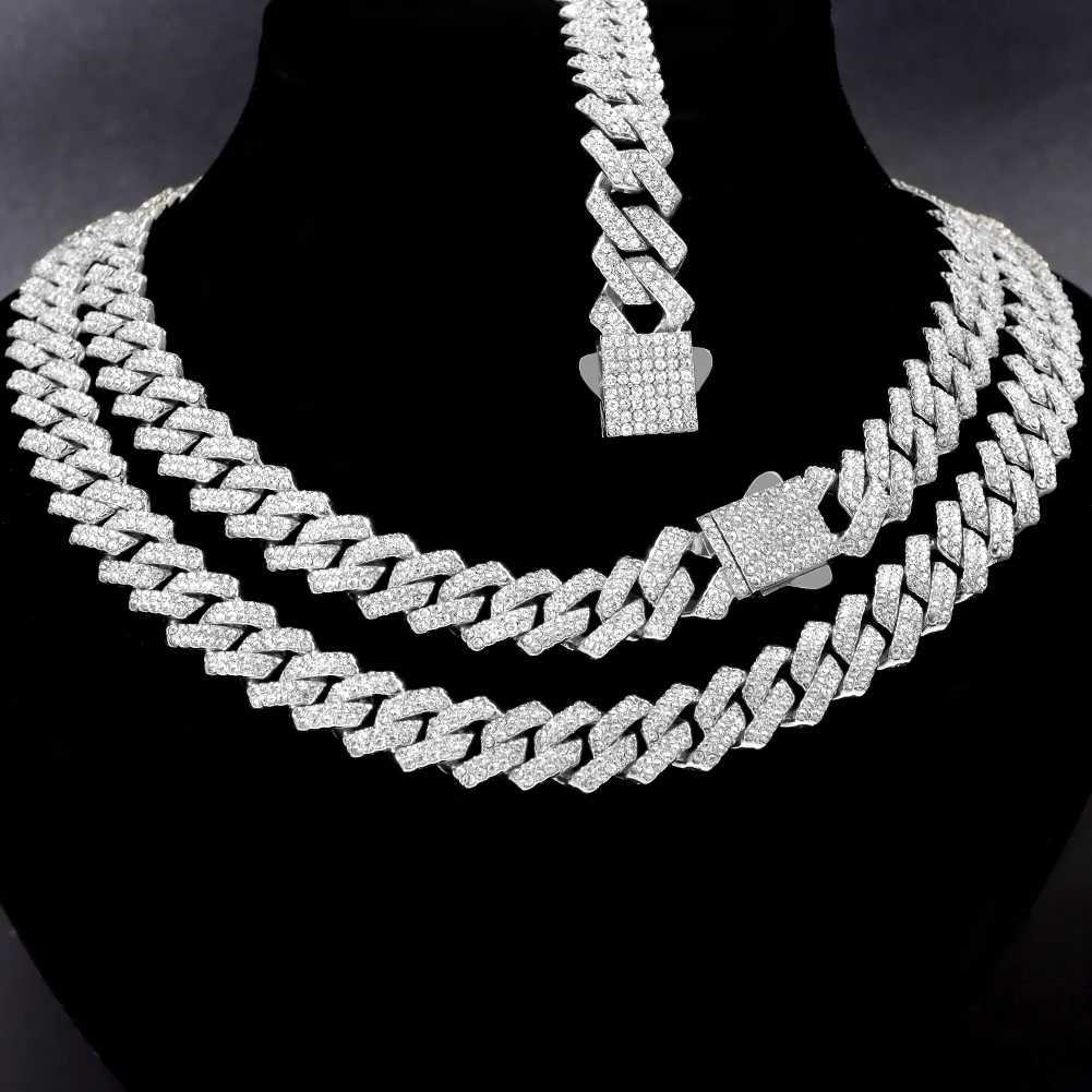 Iced Out Cuban Link Chain 14MM Prong Rhombus Diamond Cuban Chain Hip Hop Choker Necklaces Women Men Jewelry Wholesale W250618