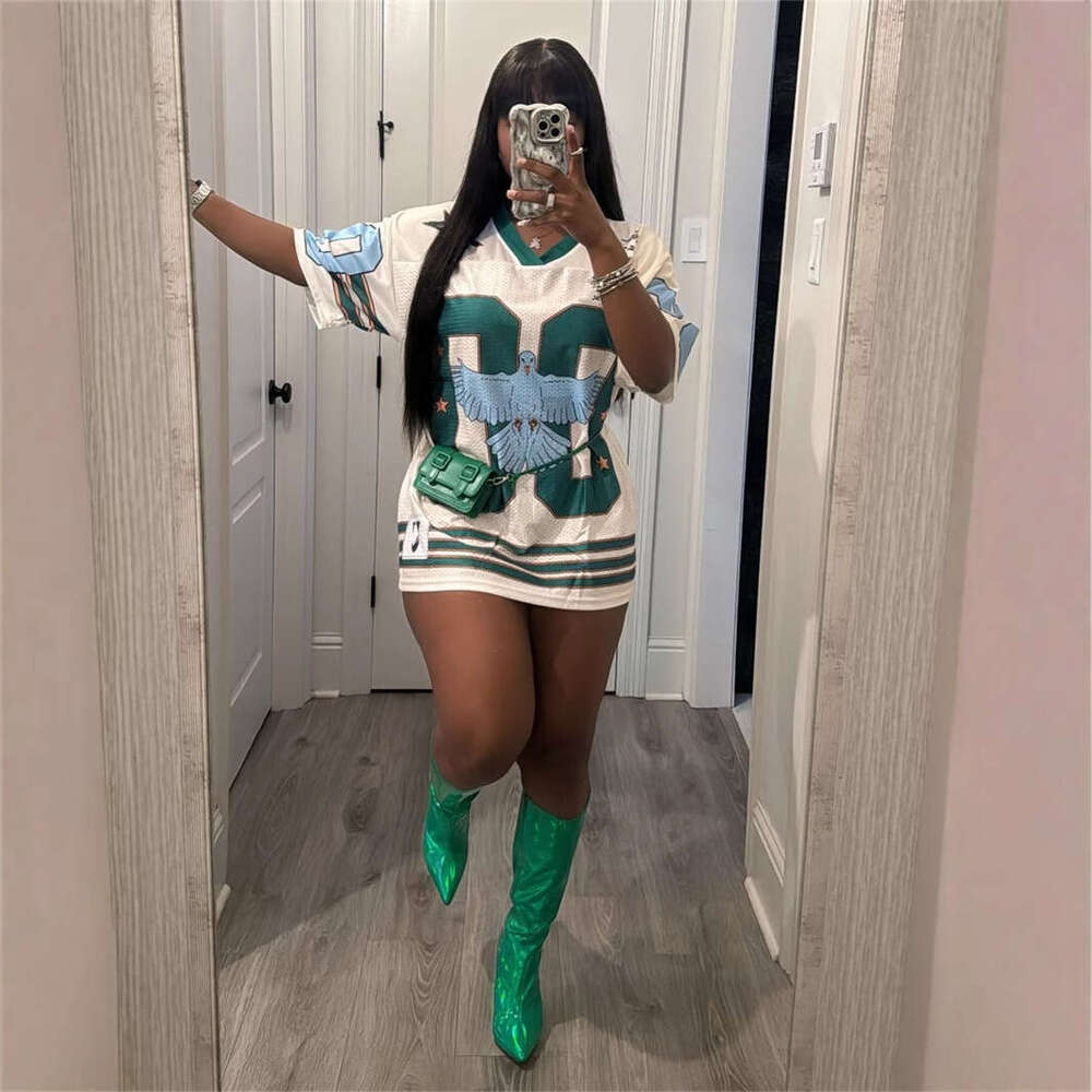 Autumn New Printed Color Block Loose Casual Short Sleeve T-Shirt Sports Jersey Top B5