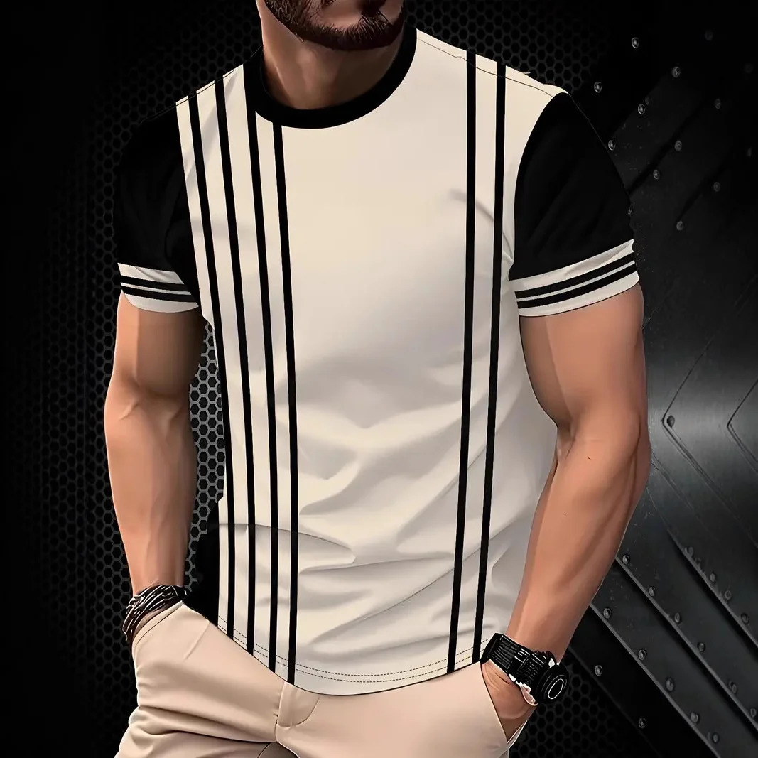 3D Line Printed MenS TShirts Fashion For Men Street Short Sleeved Oversized Top Tees Daily Casual Sportswear 250616