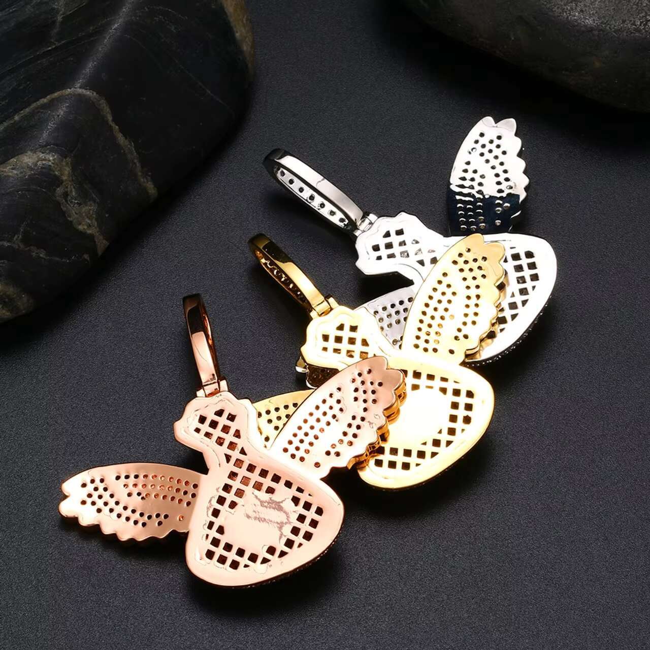 18K Gold 925 Silver Iced Dollar Sign Pendant with Money Bag Wings Hip Hop Style Moissanite Jewelry for Men and Womens Charm