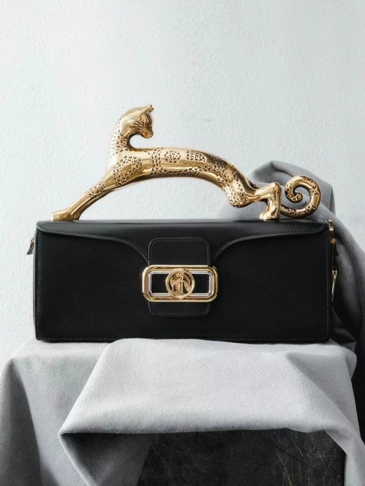 Leopard handle square cowhide fashionable individual versatile banquet single-shoulder high-end women's bag