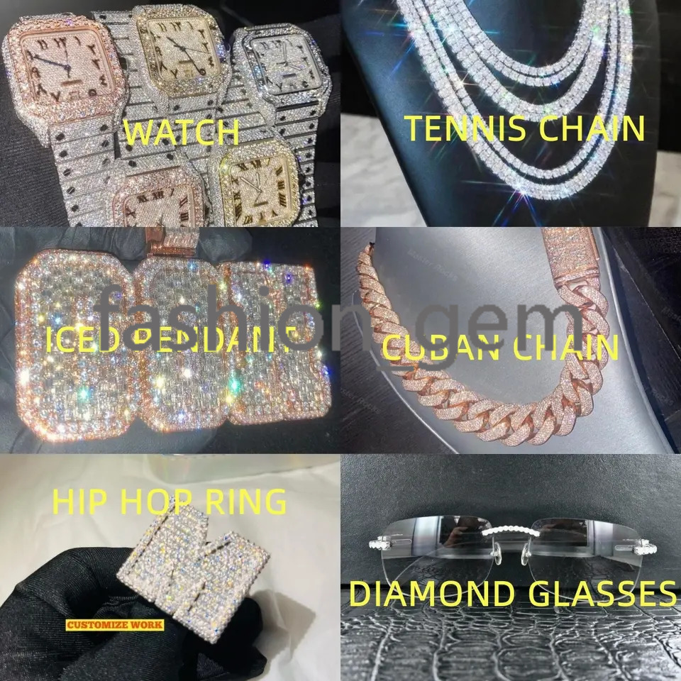 Gra Certificated Moissanite Cuban Chain 8mm 10mm 12mmm 14mm 2 Rows 925 Silver Hip Hop Moissanite Cuban Link Chain