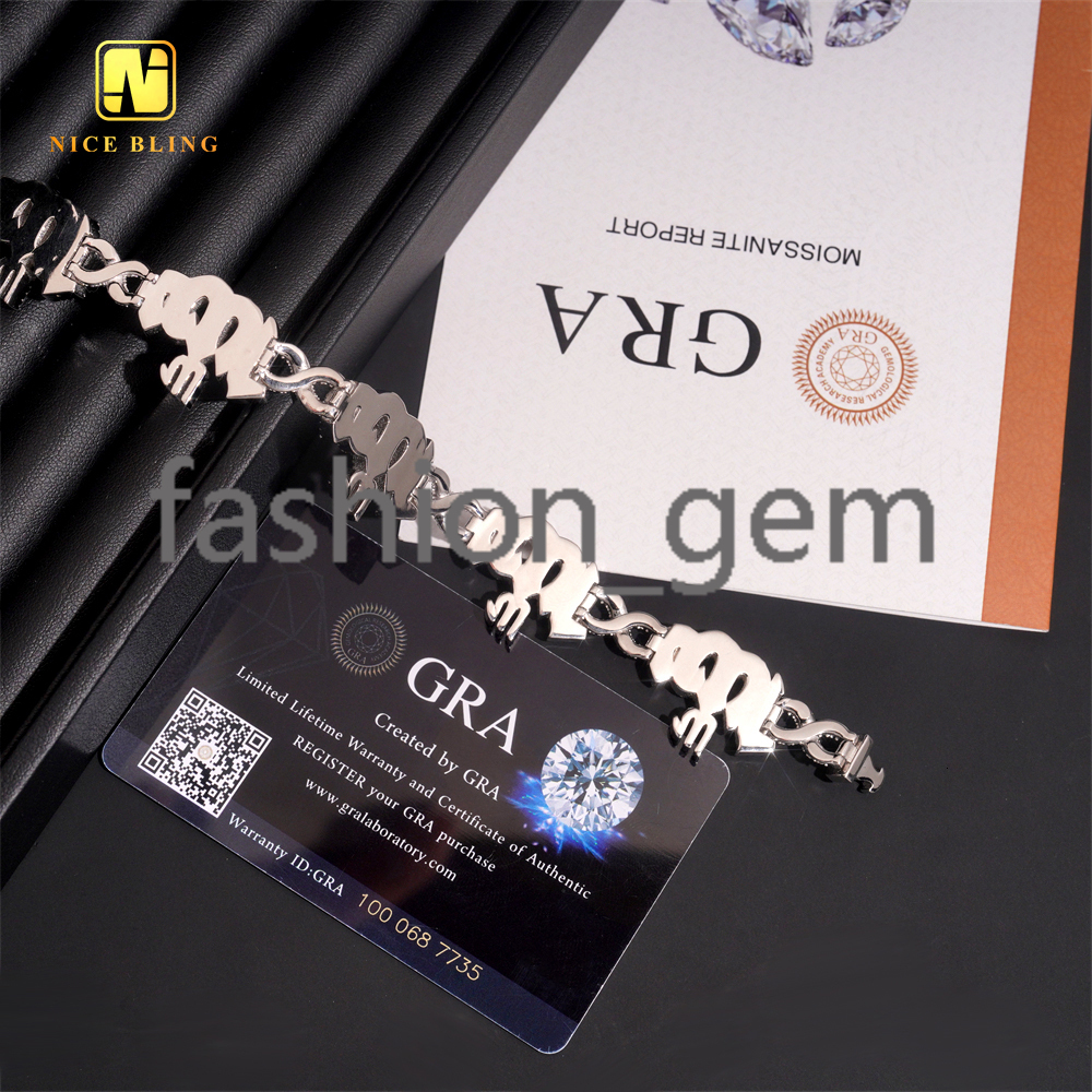 19.5mm Hip Hop Jewelry VVS Moissanite 925 Silver Custom Iced Out Bracelet Diamond Infinity Allah Cuban Chain Bracelet