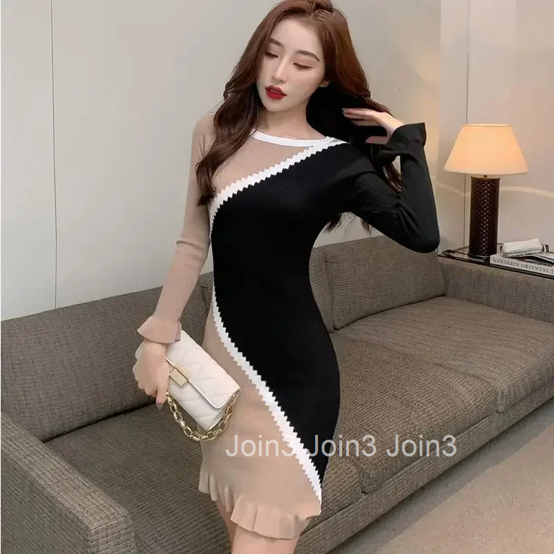 Female Knit Dress Sensual Sexy Ruffle Bodycon Womens Crochet Dresses Elegant Party Loose Designer Trendy Kpop X Chic Pretty G