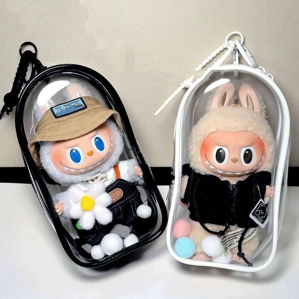 Labubu Bag Colorful Transparent Protector Case Organizer Box For Cm V Dolls Outdoor Display Bag With Keychain Doll Accessories