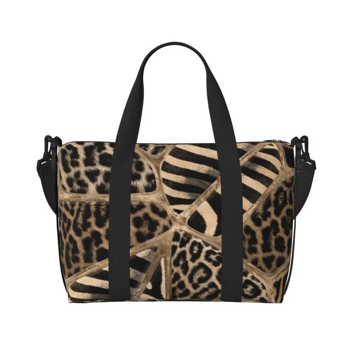 Custom Animal Print Tote Bag Women Large Capacity Leopard And Zebra Pastel Gold Gym Beach Shoulder Travel Bag W250618