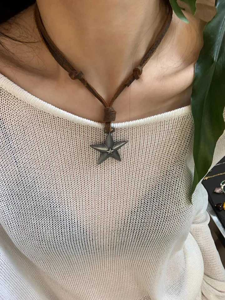 Retro Leather Rope Punk Star Pendant Long Necklace Female Niche Design Personality Adjustable Drawstring Accessories JewelryTide W250618