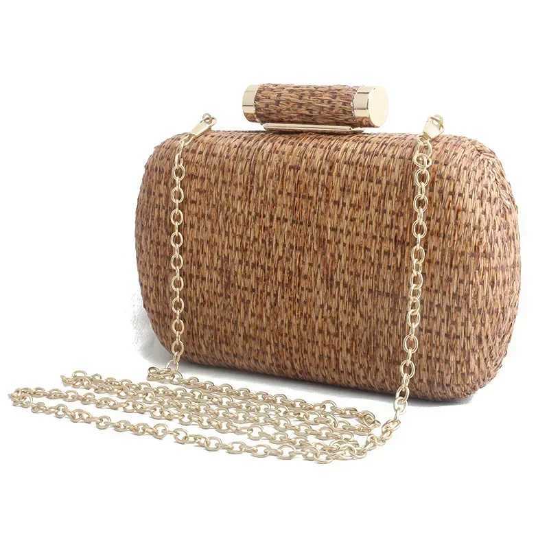 Summer Fashion Hand-woven Straw Bag Women Metal Clutches Chain Shoulder Bag Crossbody Bags Ladies Party Evening Clutch Purse sac Z250618
