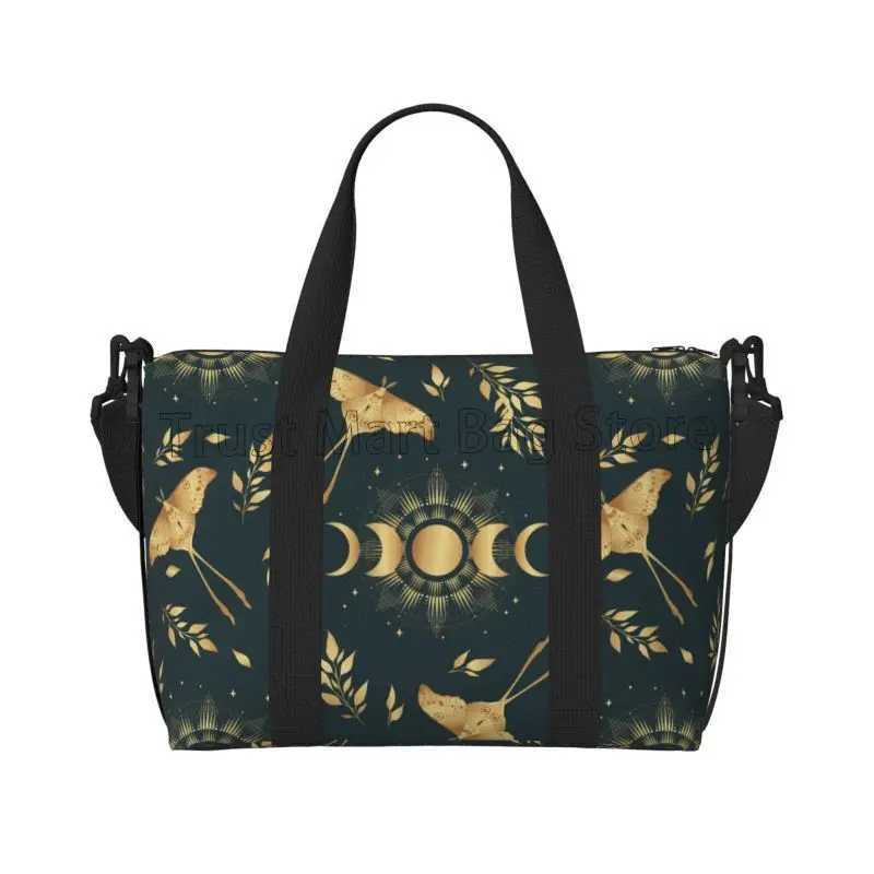 Magic Moon Moth and Moon Phases in Gold Colors Travel Duffle Bag Waterproof Weekender Overnight Tote Bag Sports Gym Yoga Bags W250618