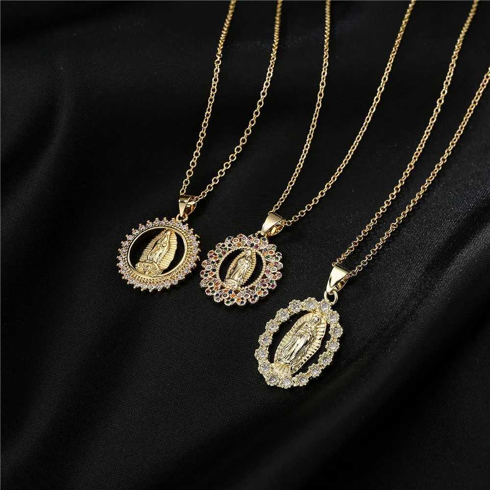 Good Quality Virgin Mary Wen/men Necklaces Gold Color Stainl Steel Virgin Mary Pendant With CZ StoneElegant Jewelry GiftC250617