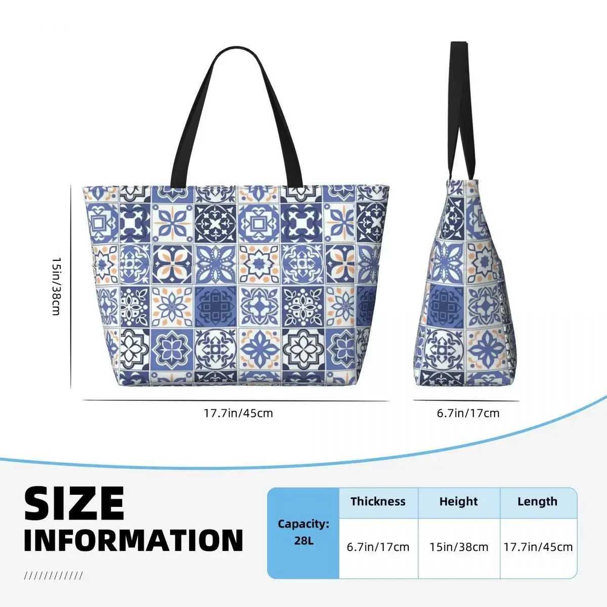 Blue Portuguese Tile Beach Travel Bag Tote Bag Popular Practical Out Birthday Gift Multi-Style Pattern W250618