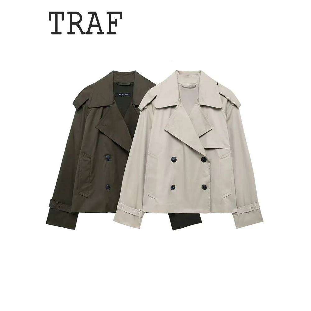 TRAF Casual Style Short Top For Woman Double Breasted Design Long Sleeved Women Jacket Two Colors New Daily Outerwears