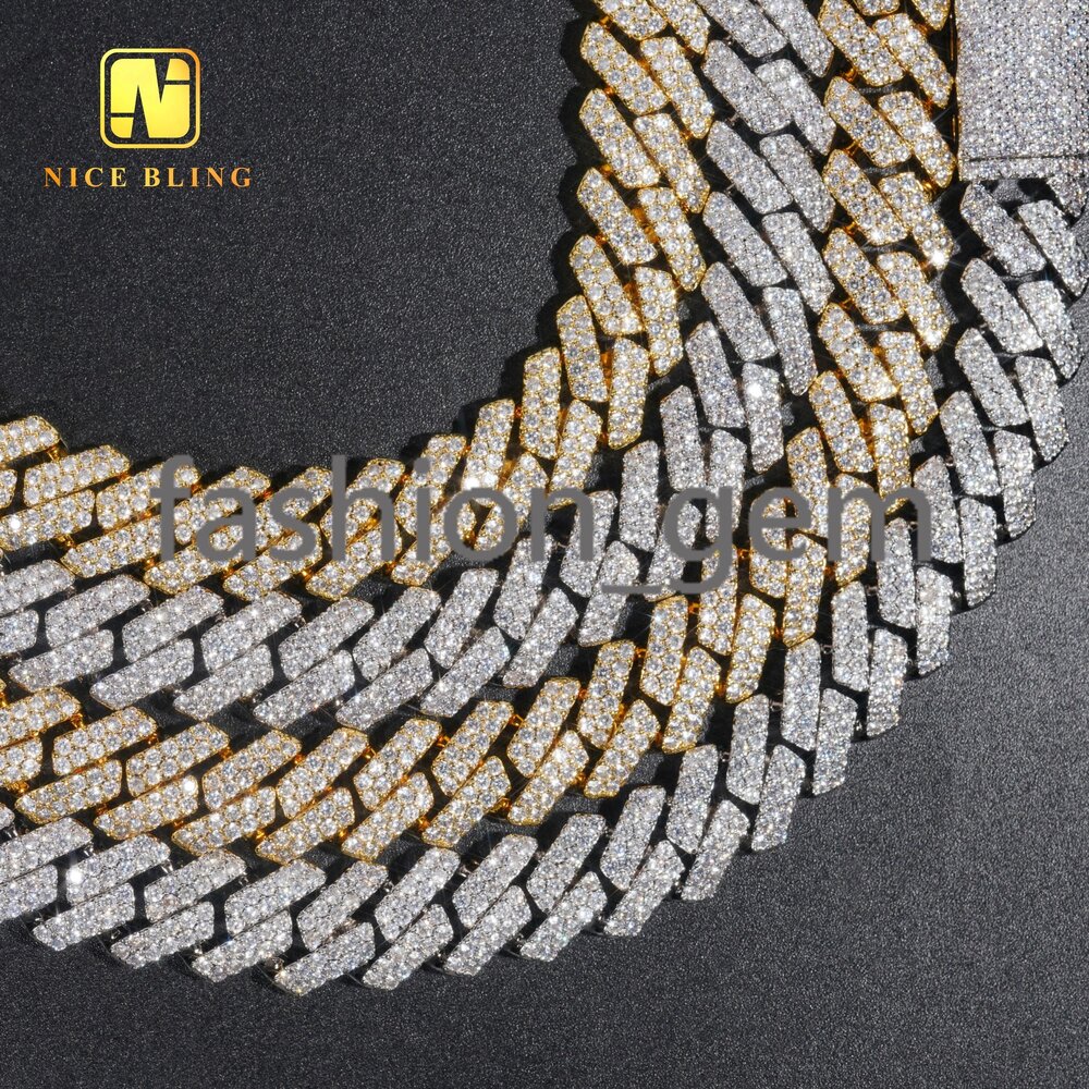 13mm Iced Out Cuban Link Chains 2 Rows Prong Setting Wholesale Brass Cuban Necklaces Hip Hop Rappers moissanite moissaniteia Necklace