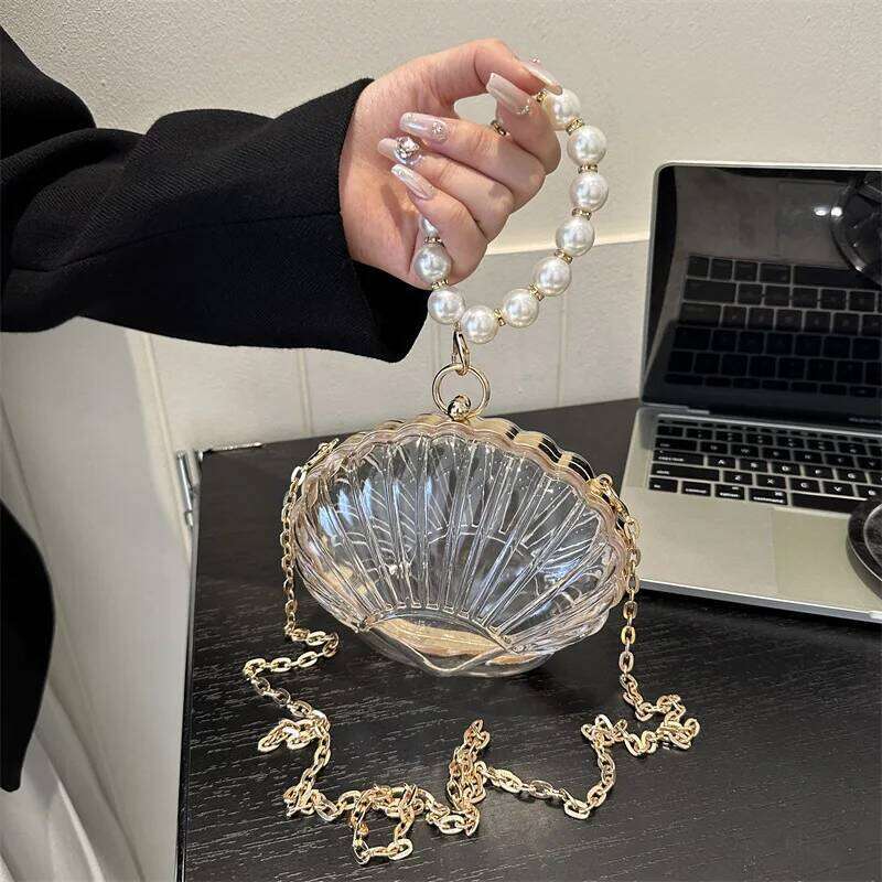 Shell Evening Banquet Aristocratic Acrylic Metal Chain Crossbody For Women European And American Fashion Handle Bag