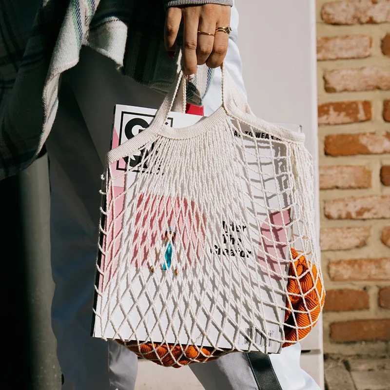 Portable Reusable Grocery Bags Vegetable Bag Washable Cotton Mesh String Organic Organizer Handbag Short Handle Net Tote B250618