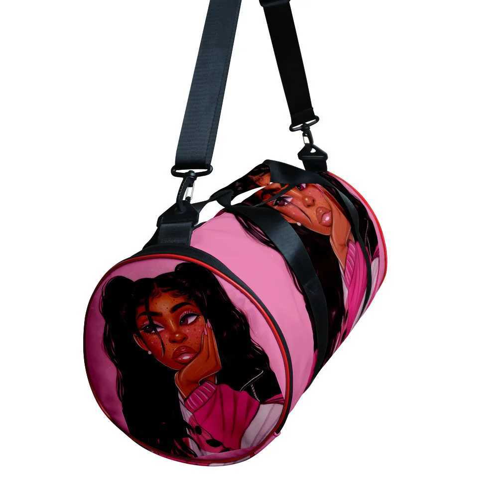Trendy Popular African Girl 3D Printed Large Capacity Travel Bags Barrel Shape Crossbody Bag Outdoor Sports Bags Gym Yoga Bag W250618