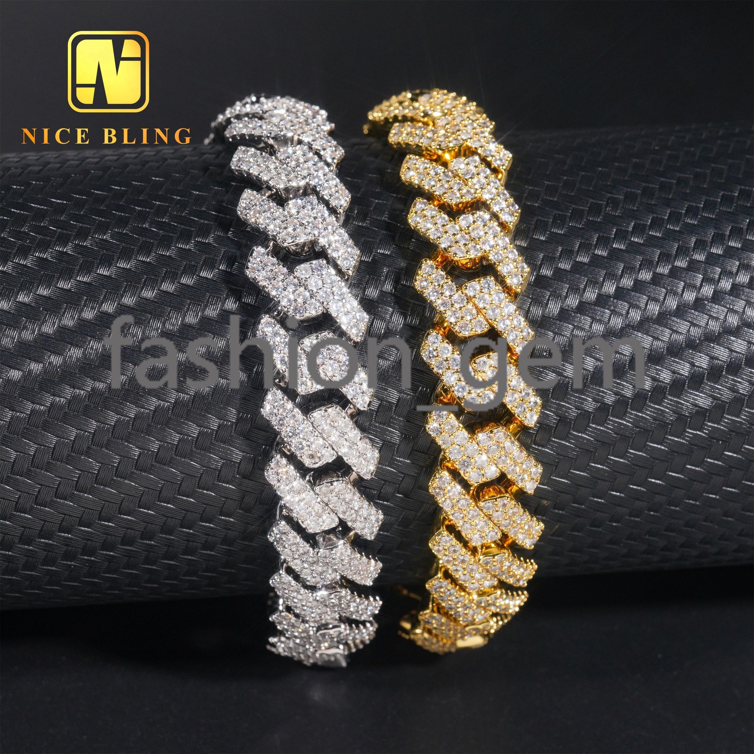 13mm Iced Out Cuban Link Chains 2 Rows Prong Setting Wholesale Brass Cuban Necklaces Hip Hop Rappers moissanite moissaniteia Necklace