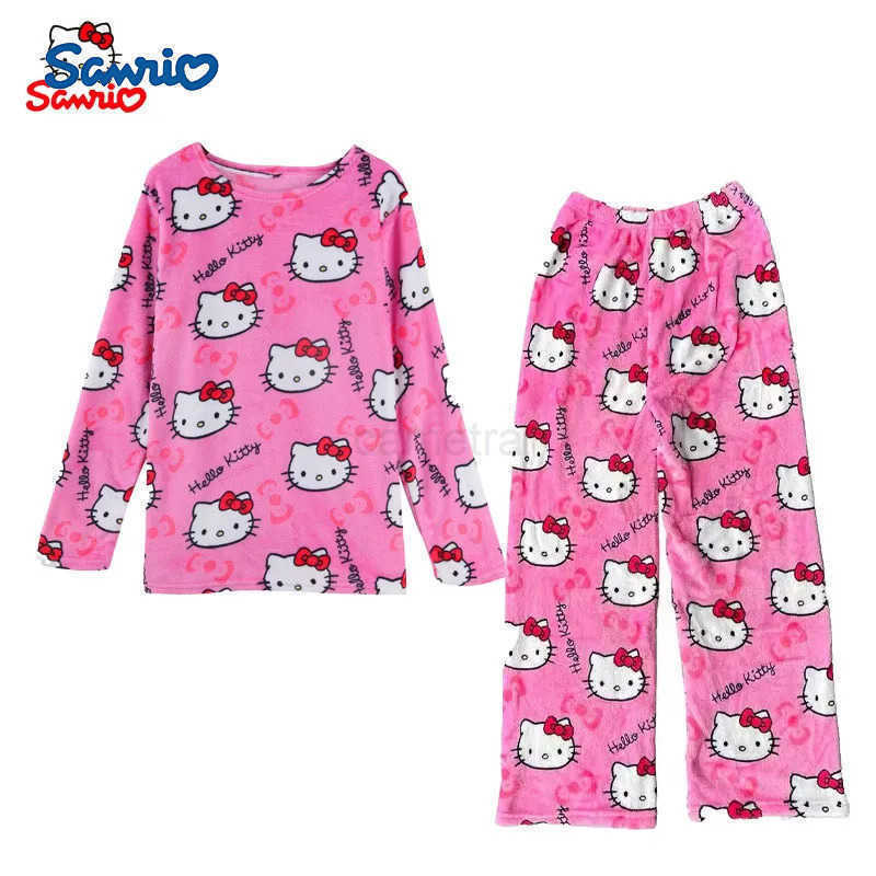 Sanrio Hello Kitty Flannel Pajama Set Cute Kitty Cat Household Clothes Warm Pajama Sets Thickened Casual Winter Pajamas XJ250618XJ250618