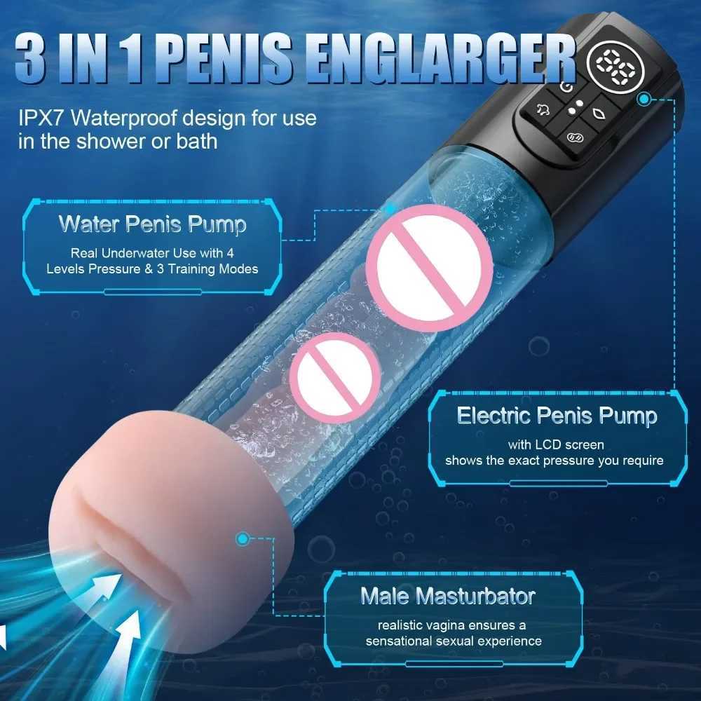 Electric Penis Pump Sex Toy for Men Masturbator IPX7 Waterproof Adult Male Penis Enlargement Vacuum Pump Penile Enhancer Exerciser W250618