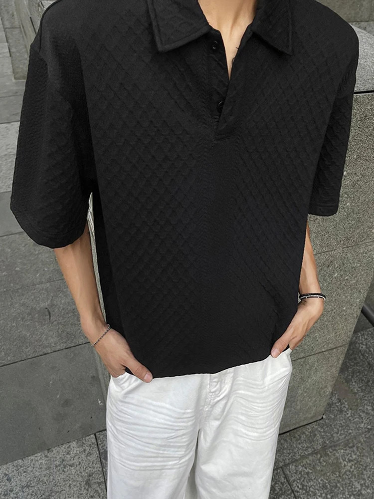 Fashionable Mens Short Sleeve Plaid Texture Polos 2025 Summer Casual Buttoned Lapel Polo Shirt For Men Outdoor Vintage Polo Tops 250617