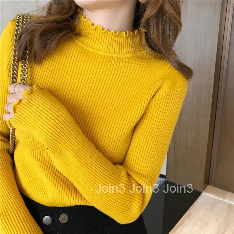 Gigh Neck Jerseys Womens Sweater Kawaii White Knit Tops for Woman Cute Turtleneck Jersey Clothing 90s Vintage Harajuku Fashion