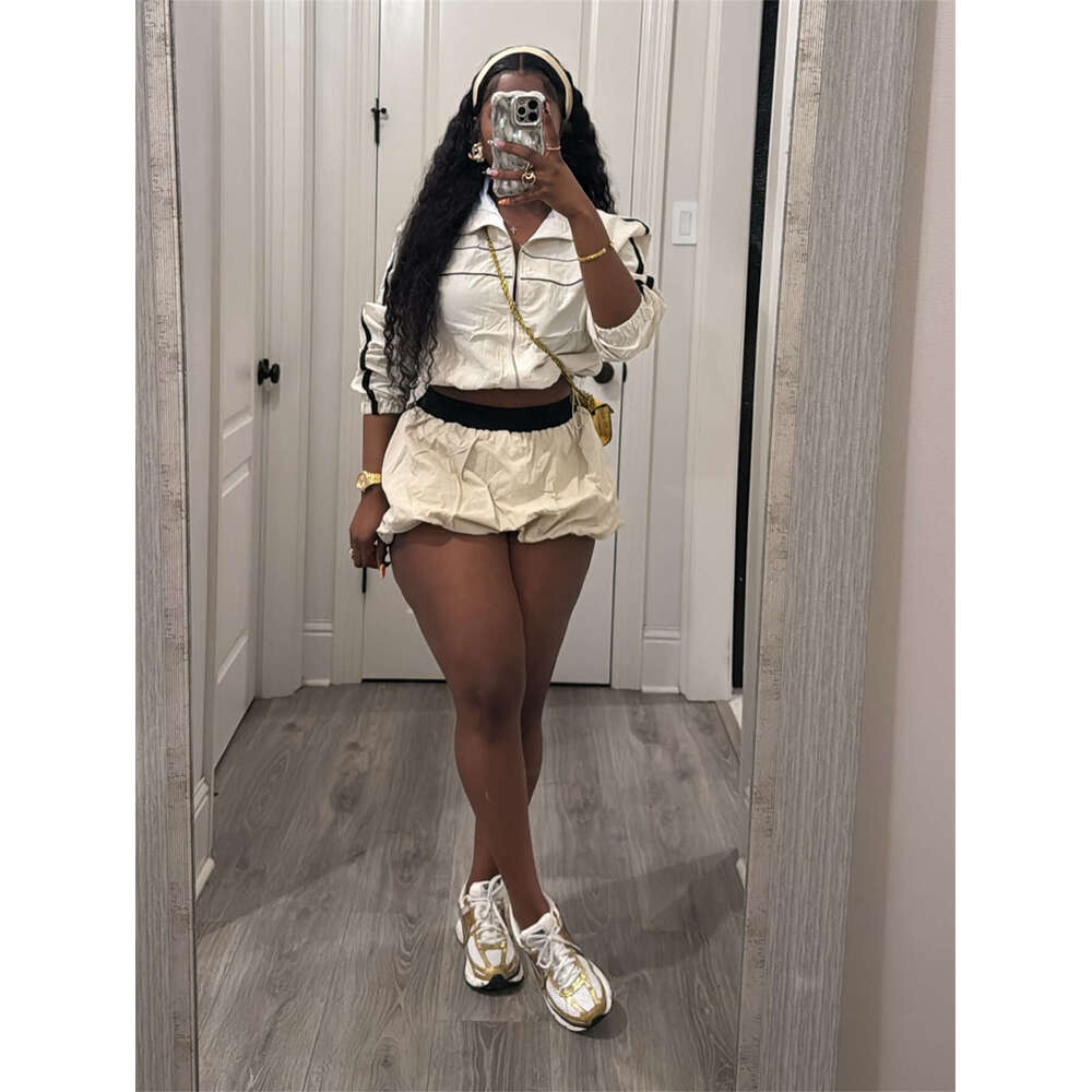 Summer Crop Top With Zipper Short Sleeve And Waist-Hugging Skirt Set For Women B5