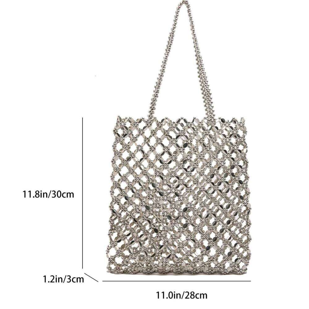 European and American Shoulder Shiny Sier Crystal Handbag Hollow Out Beach Lady Designer Underarm Shopper Bag