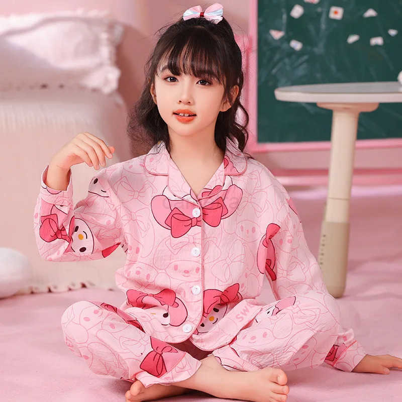 Sanrio Kuromi Girls Pajama Sets Print Kawaii Cartoon Style Comfortable Soft Housewear Set Fashion Durable Night Clothes Autumn Winter XJ250618XJ250618