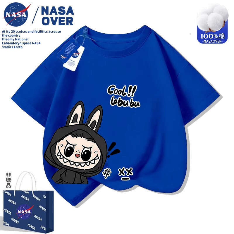 NASA Labubu Boys Girls Summer New Cute Cartoon Short Sleeve T-Shirt for Kids and Teens Round Neck Top
