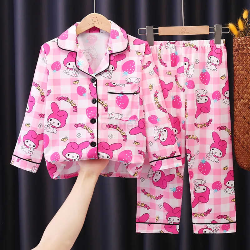 Sanrio Summer New Ins Childrens Home Clothes Cartoon Anime Long Sleeve Cardigan Pajama Set Loungewear Sets for Children Sleepwear XJ250618XJ250618