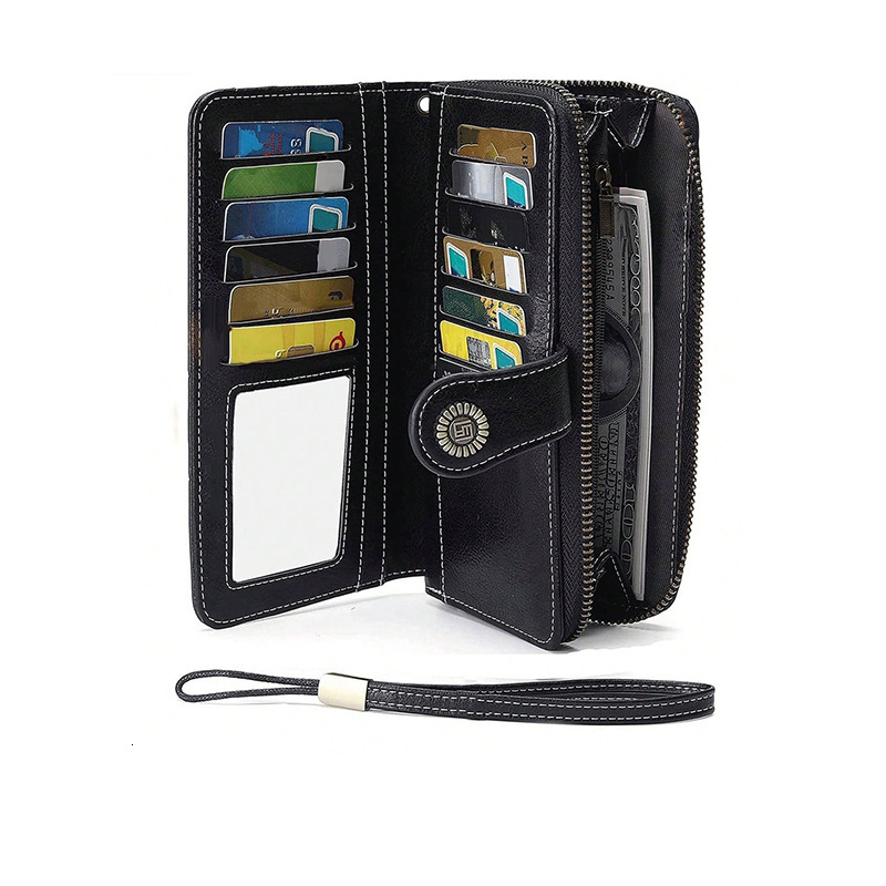 Free Shipping Designer 2025 New Oil Wax Leather Unisex Wallet Retro Wallet Large Capacity Luxury Bag Long Coin Purse