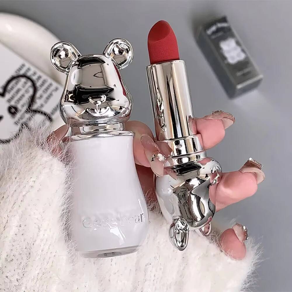Velvet Matte Electroplated Bear Lipstick Long-lasting Non-fading Lip Mud happy