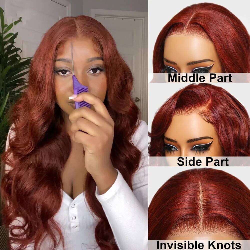 5x5 Reddish Brown Body Wave Closure Human Hair Ready to Go HD Frontal Wig Pre Cut Lace Glueless Brazilian