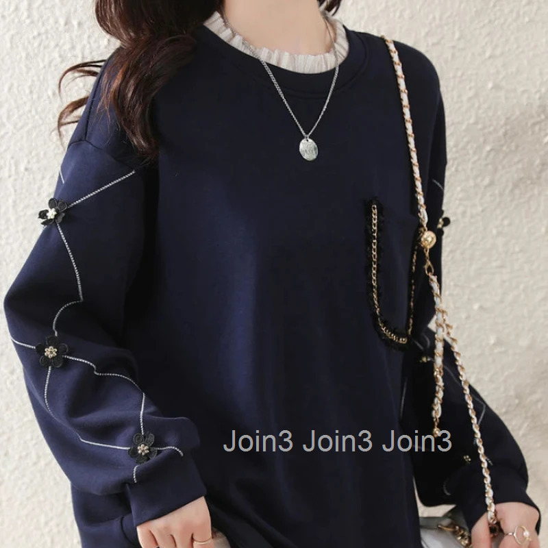 Womens Sweatshirts Cotton Female Top Basic Round Neck Pullovers Long Sleeve Y2k Style Vintage Matching Nice Color Casual Kpop E